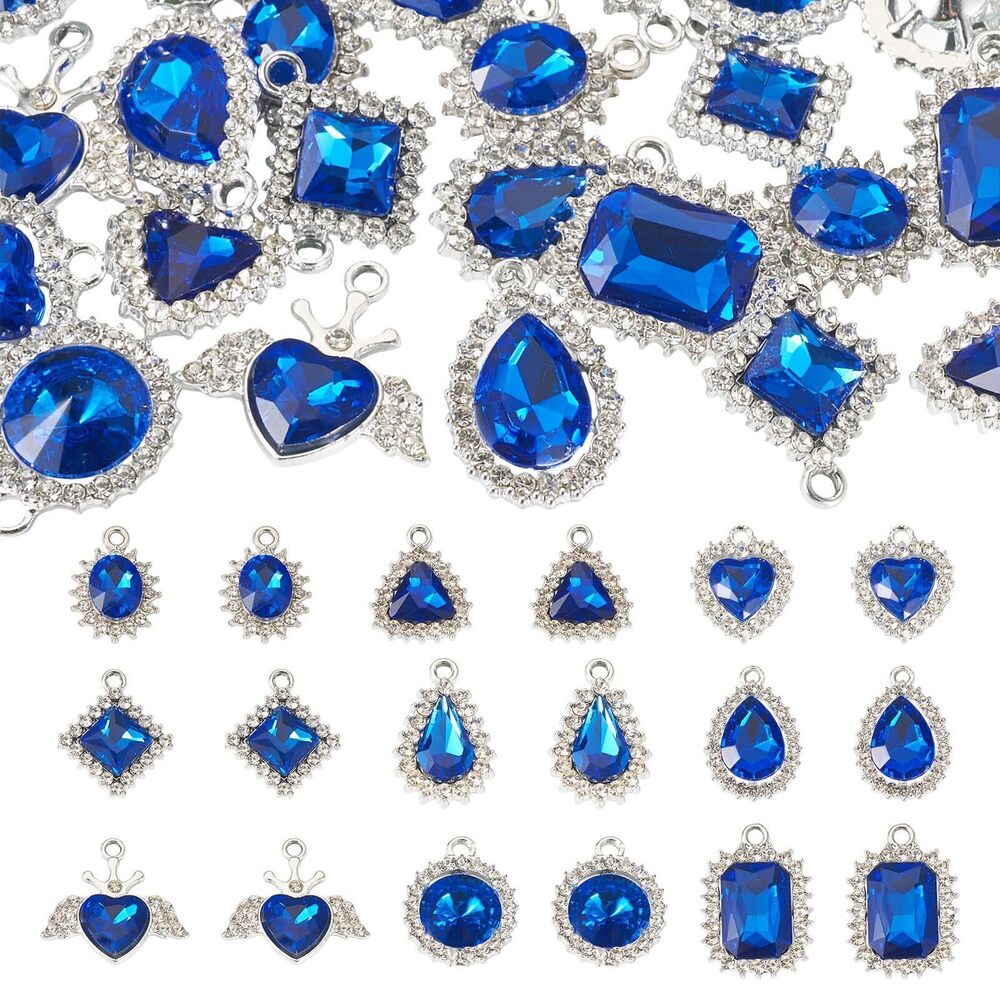 8402 27Pcs Blue Faceted Rhinestone Charms Rhombus Triangle Teardrop